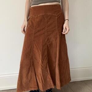 orange brown corduroy maxi skirt with beautiful embellished details